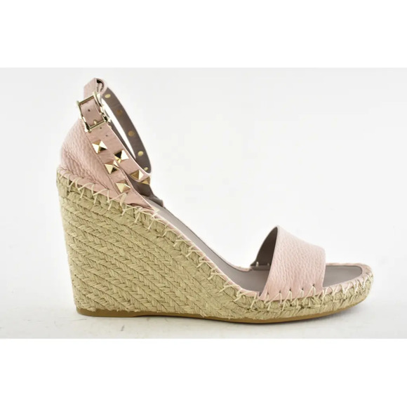 Valentino Rockstud 40D Pink Ankle Strap Espadrille Platform Wedge Sandal Heel 40 - Picture 2 of 9
